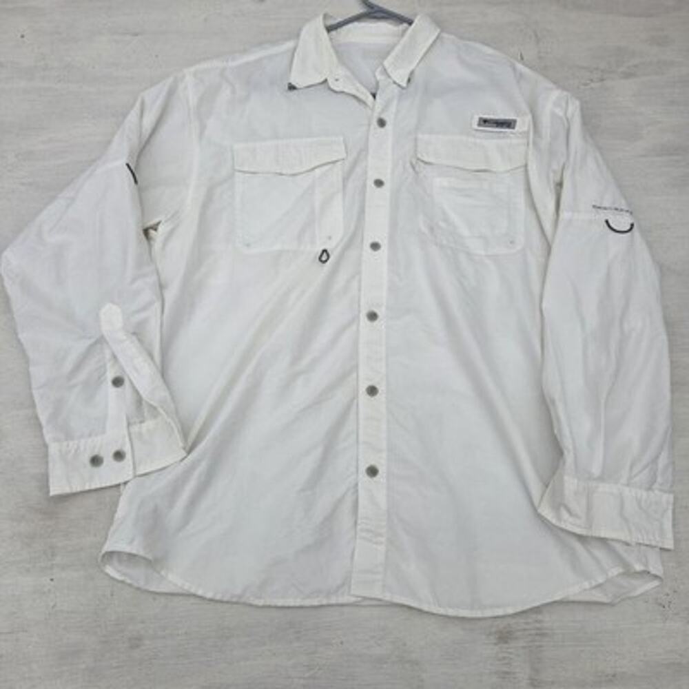 Columbia PFG Fishing Shirt Adult Mens XL White Vented Long Sleeve Omnishade